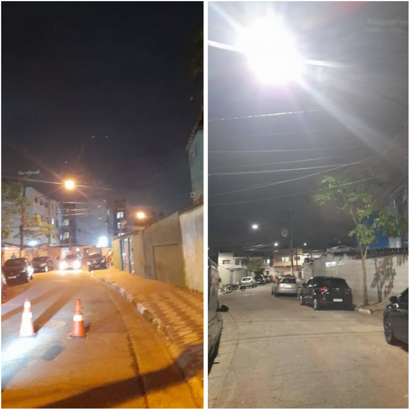 montagem mostra iluminação em rua #paratodosverem