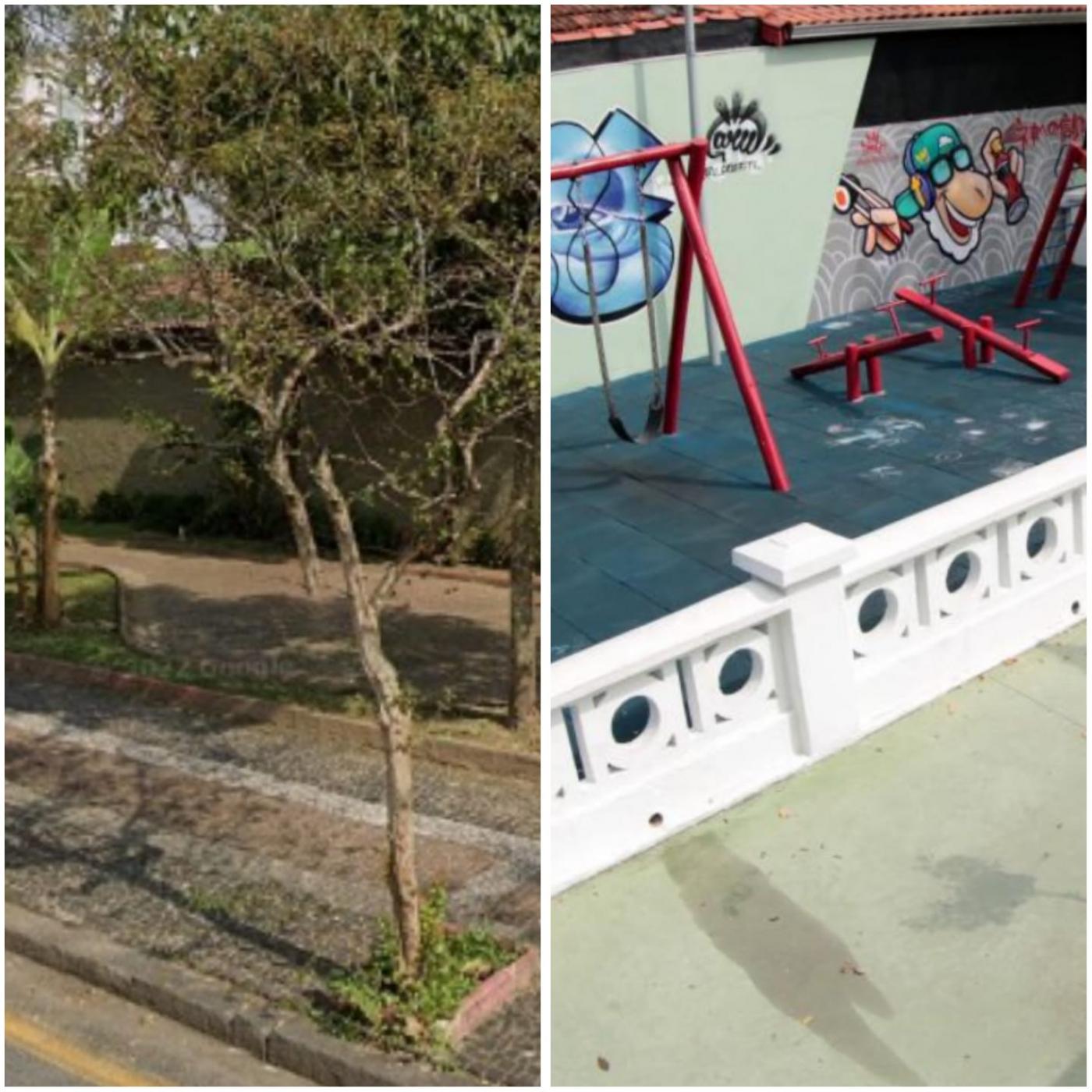 Antes e depois de praça revitalizada #paratodosverem