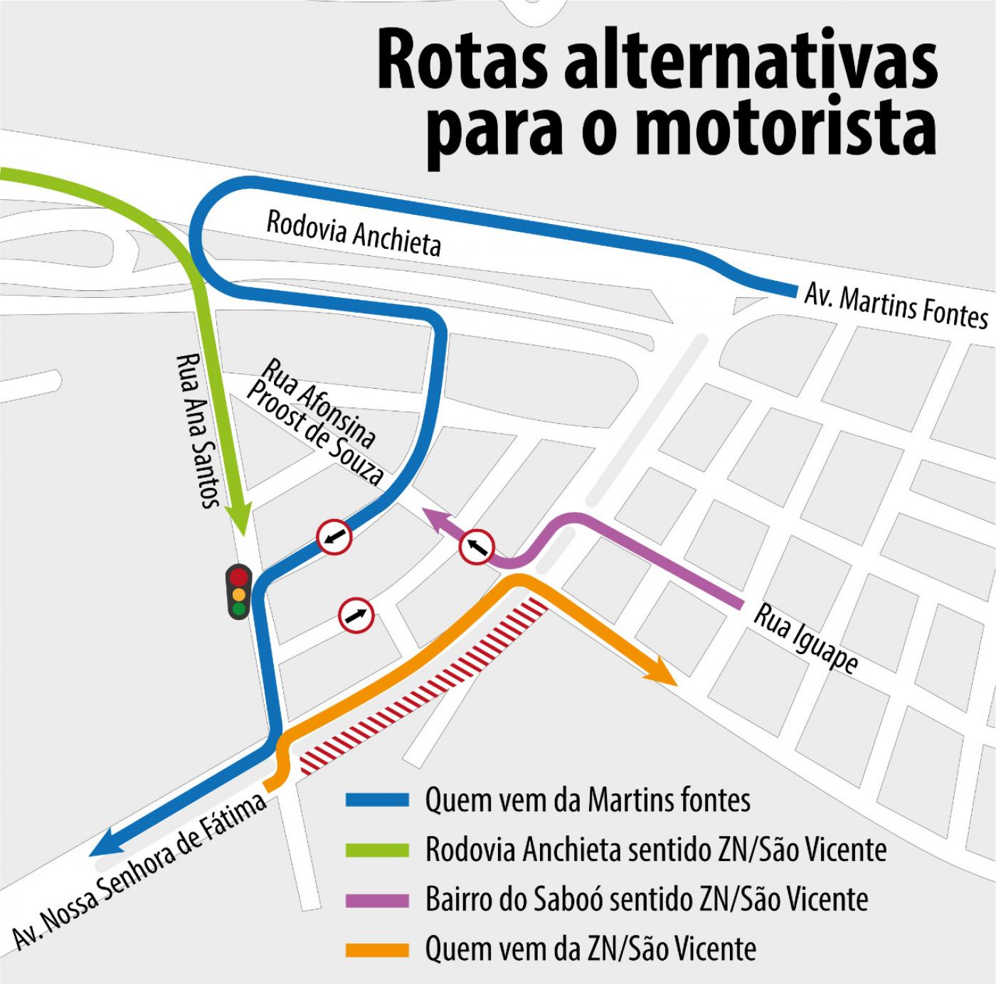 Mapa com alterações no trânsito e rotas para motoristas