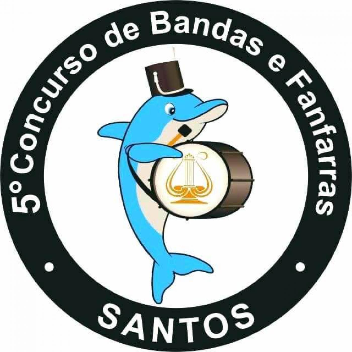 logotipo do evento com um tubarão usando chapéu e tocando um bumbo. #paratodosverem