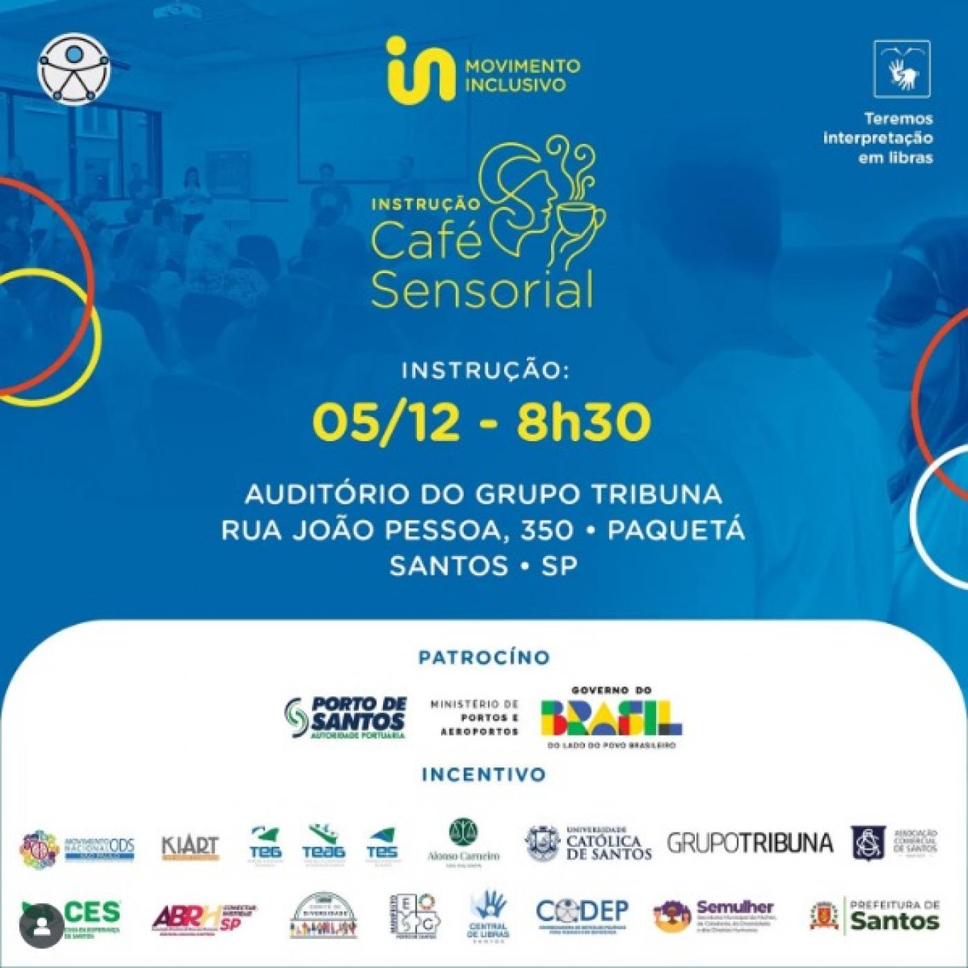 cartaz do evento Café Sensorial. #Paratodosverem