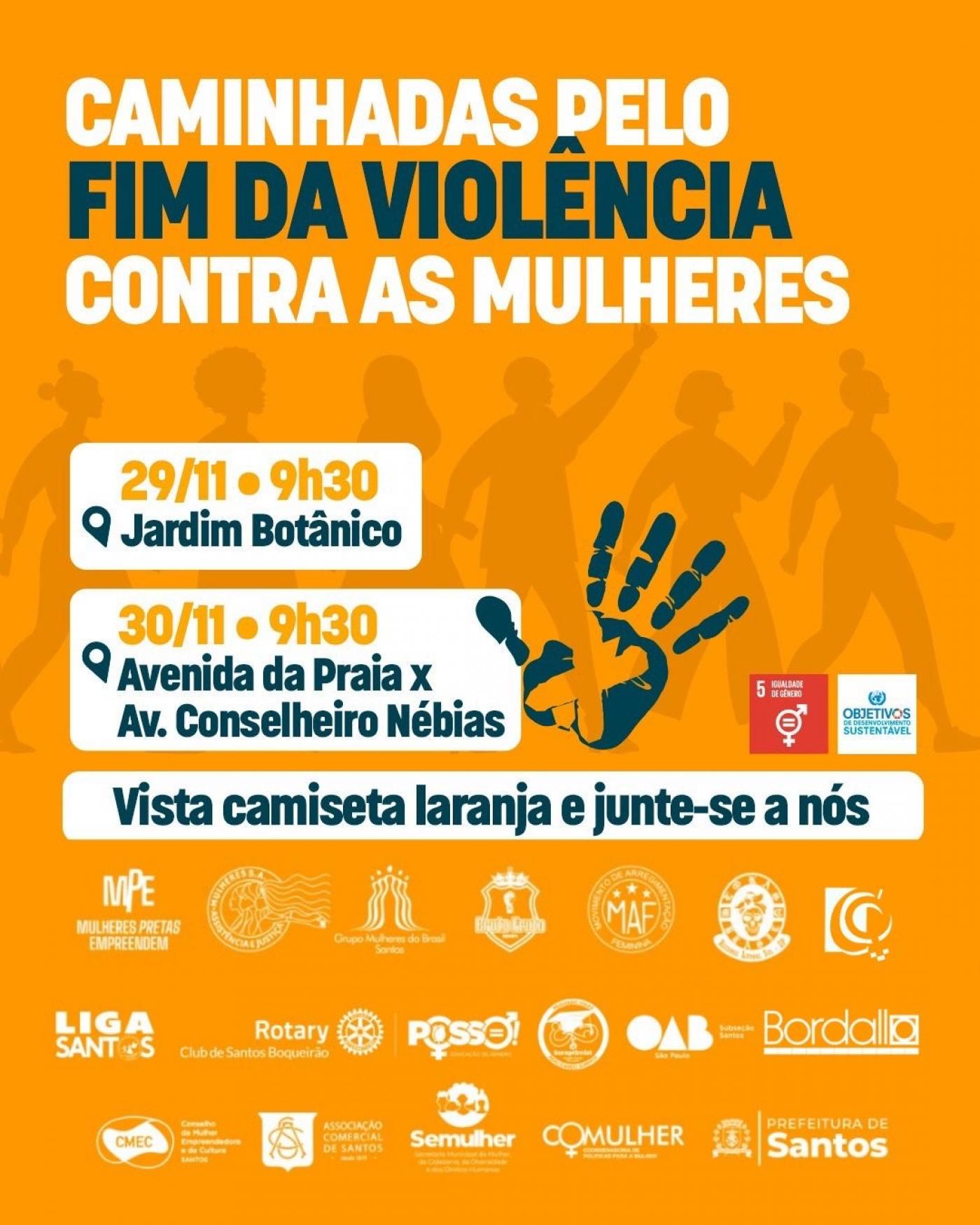 cartaz das caminhadas pelo fim da violência contra mulher. #Paratodosverem