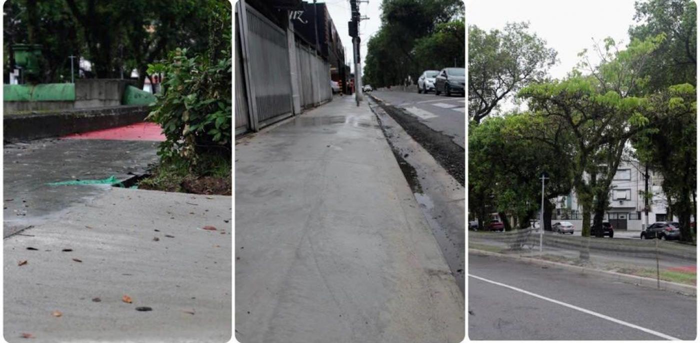 três trechos de avenida com novas calçadas e pavimentação. #paratodosverem