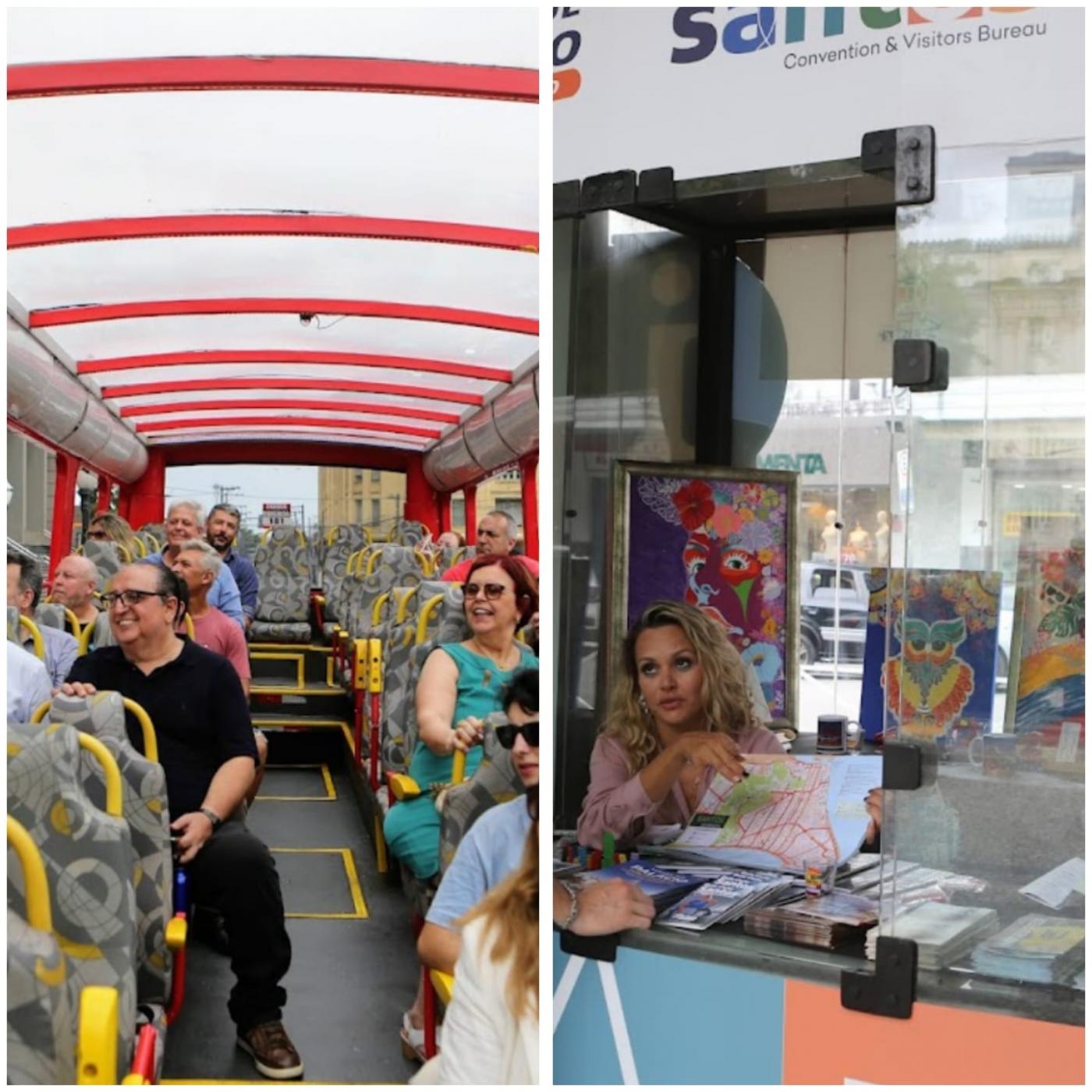 montagem mostra pessoas na linha e novos postos turísticos #paratodosverem