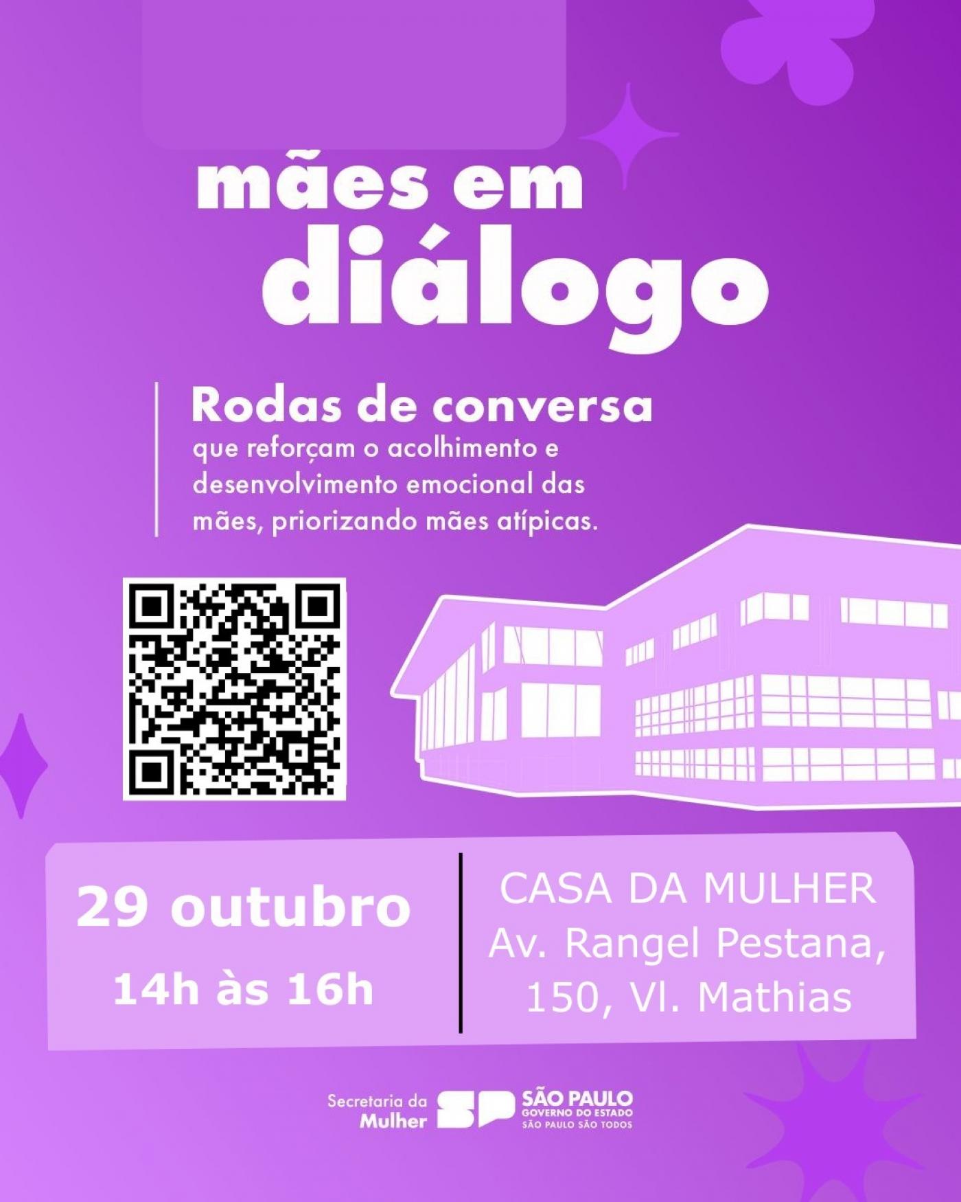 Cartaz do evento gratuito Mães em Diálogo. #Paratodosverem
