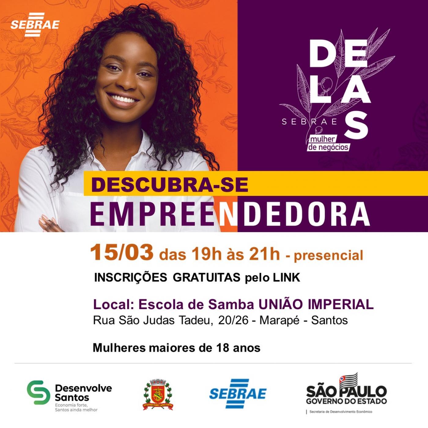 cartaz virtual do curso. com a imagem de uma mulher sorrindo e informações do curso. #paratodosverem