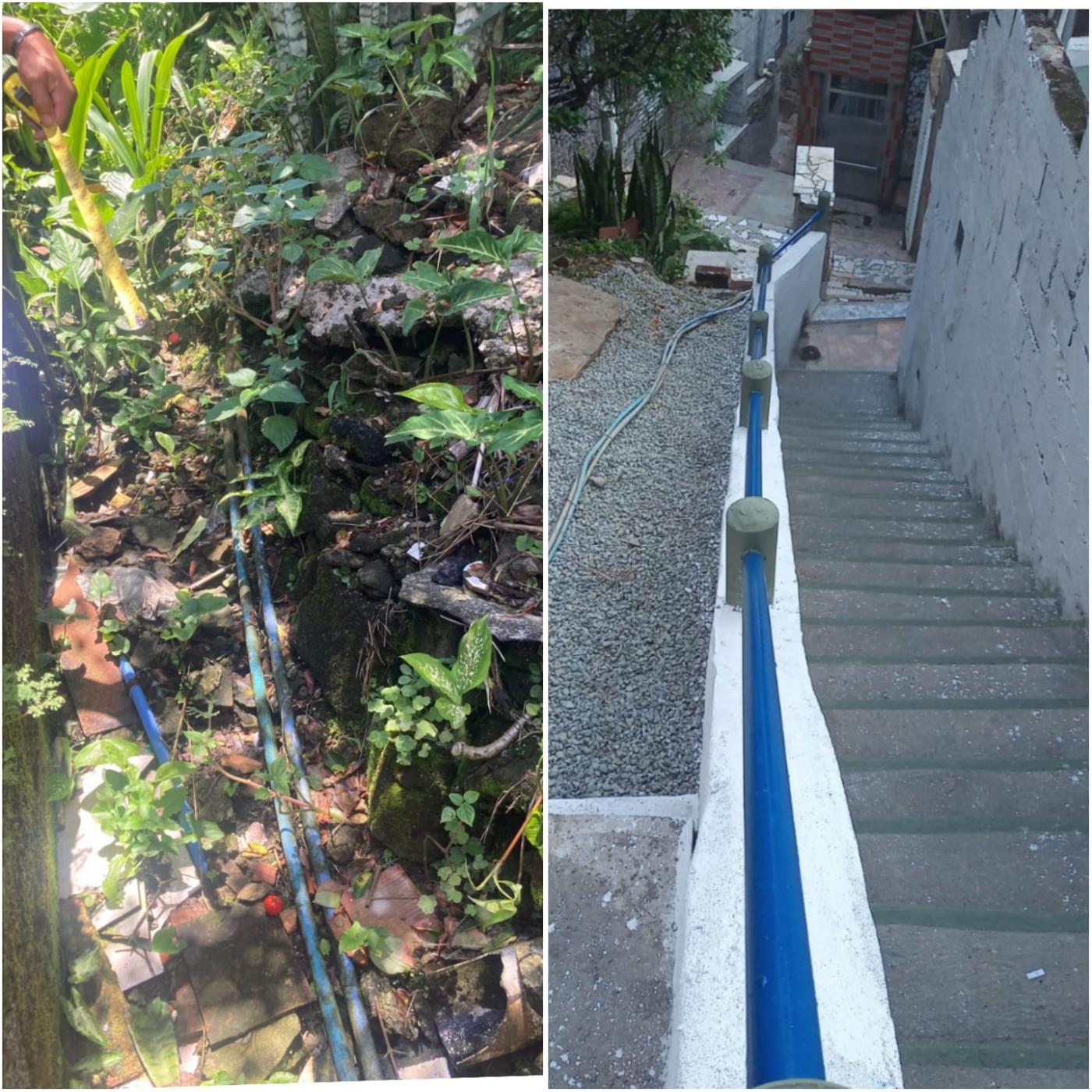 foto mostra o antes e depois da escadaria #paratodosverem
