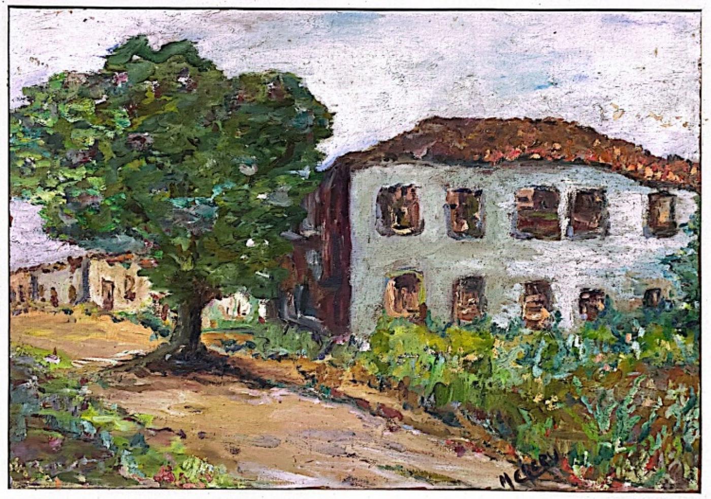 quadro mostra casa e árvore #paratodosverem