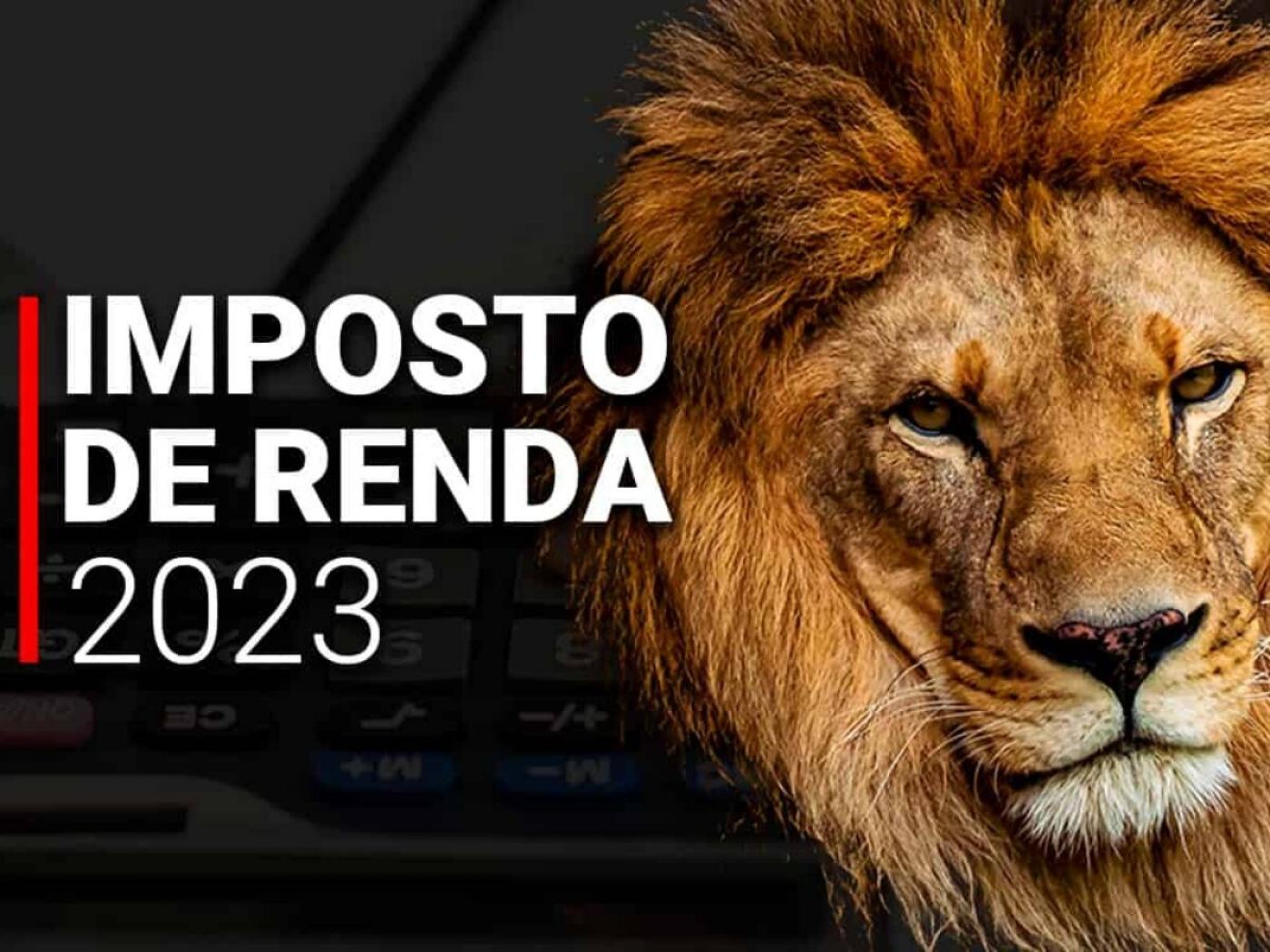 imagem de um leão. ao lado se lê imposto de renda 2023