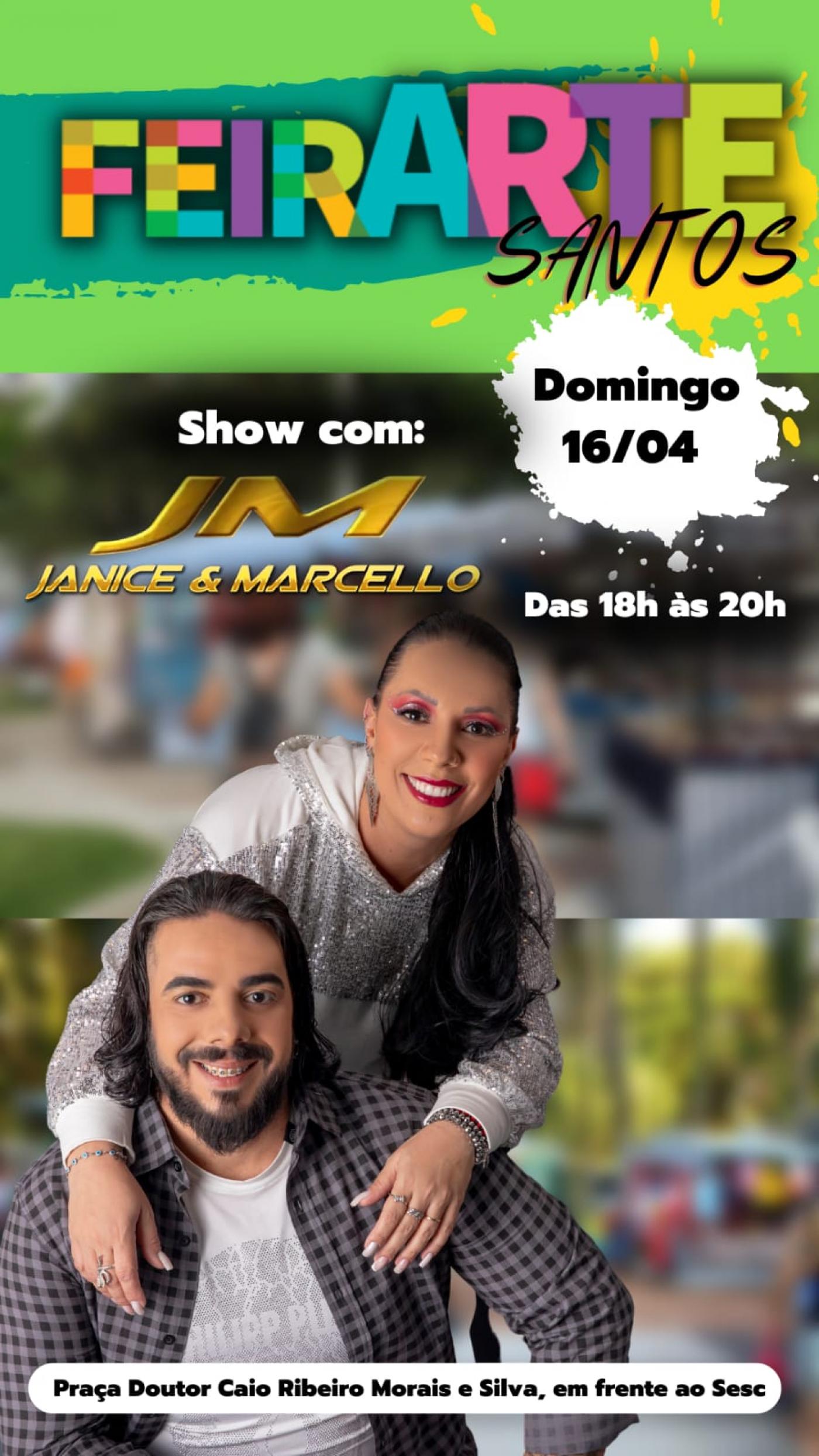 cartaz com marcelo e janice. NO alto se lê feirarte. #paratodosverem