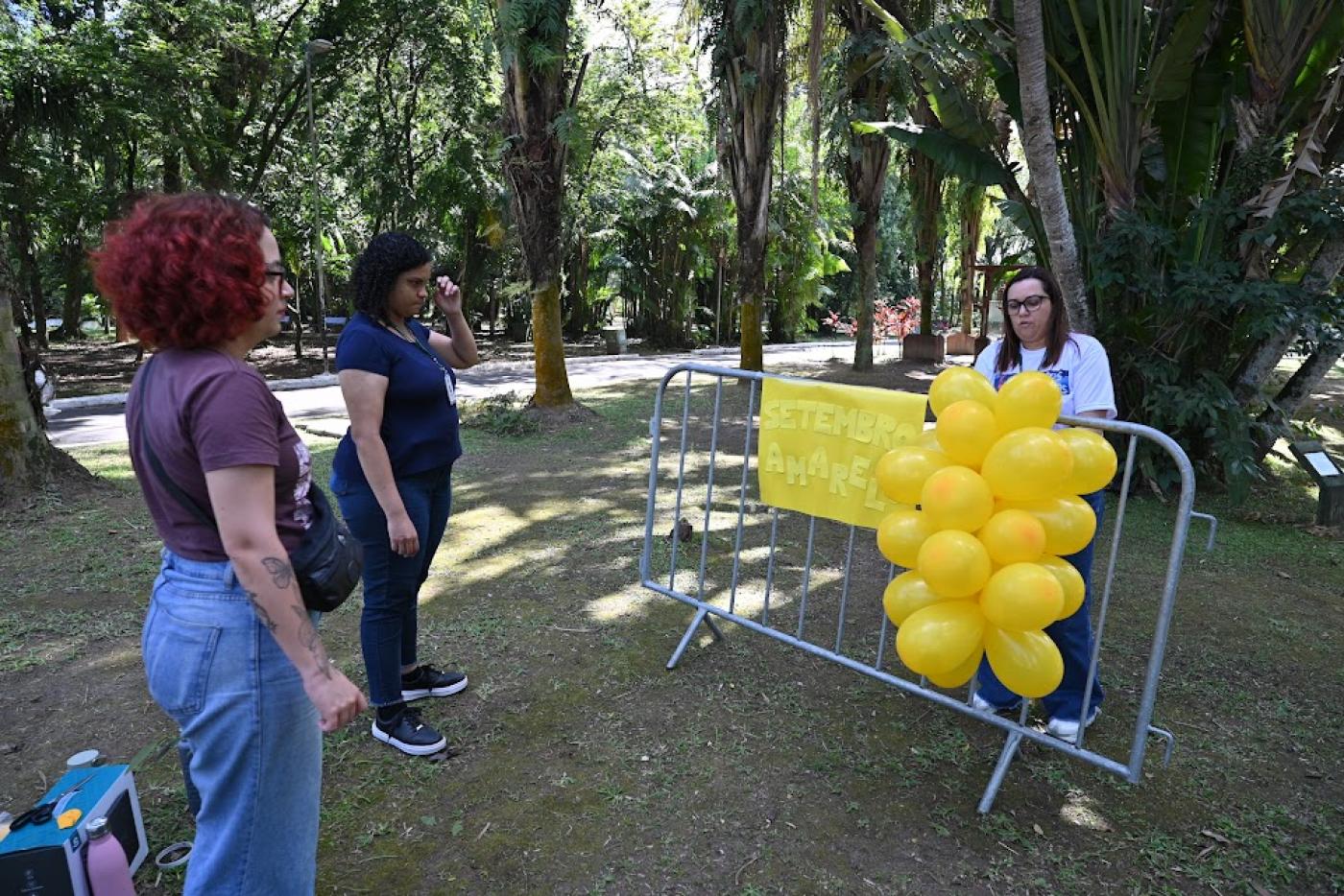 bexigas amarelas afixadas em mureta #paratodosverem