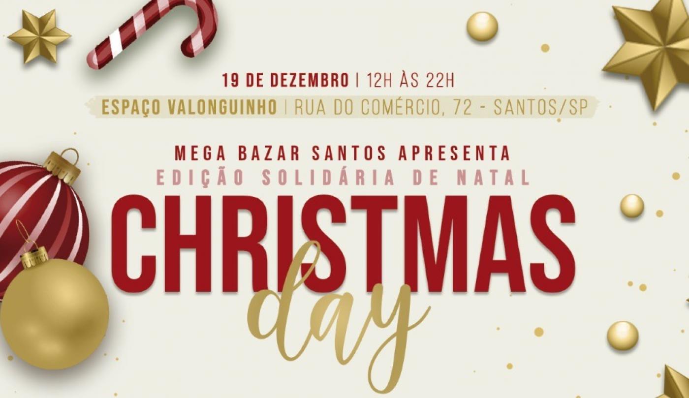 cartaz do evento com as principais informações. A arte tem motivos de natal e em letras grandes está escrito Christmas Day. #paratodosverem