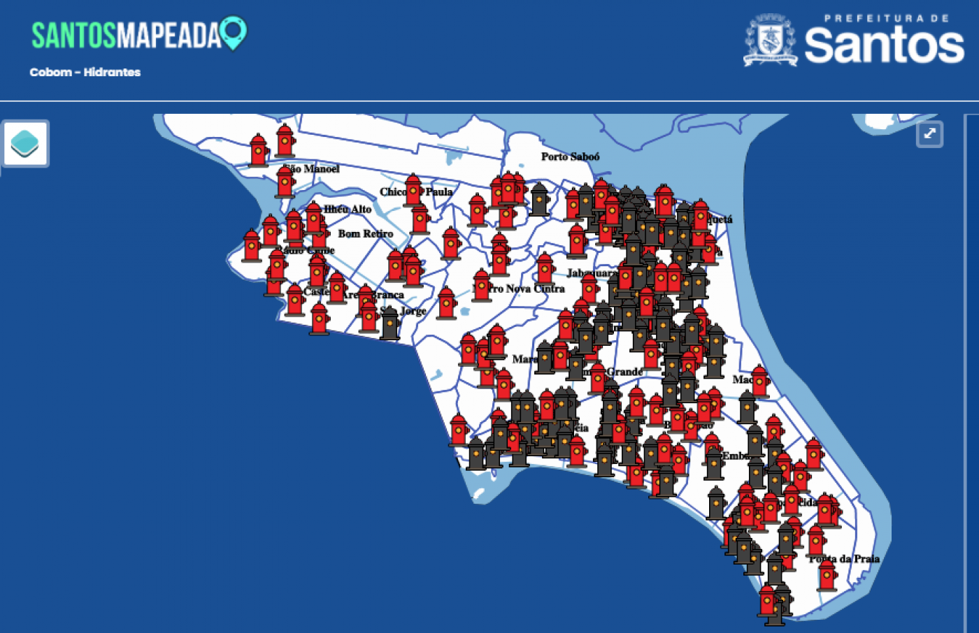 mapa com hidrantes mapeados #paratodosverem 