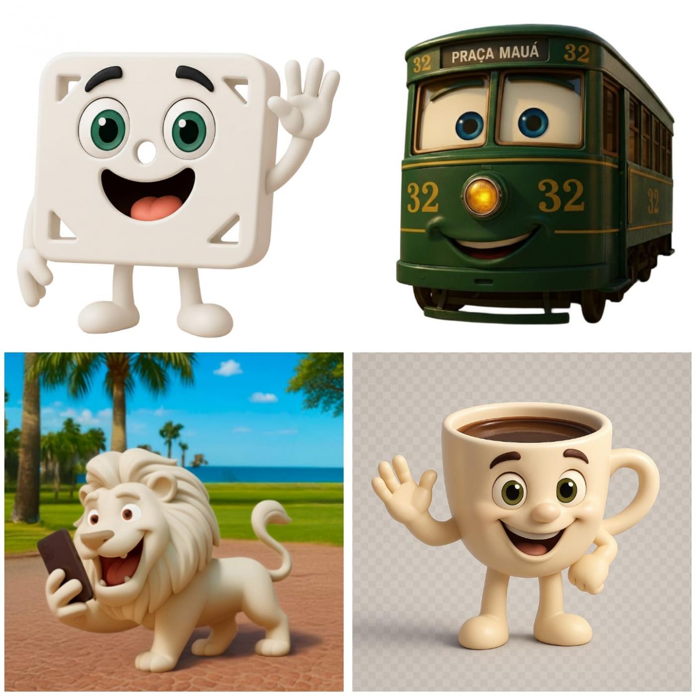 foto mostra os quatro candidatos a mascote #paratodosverem
