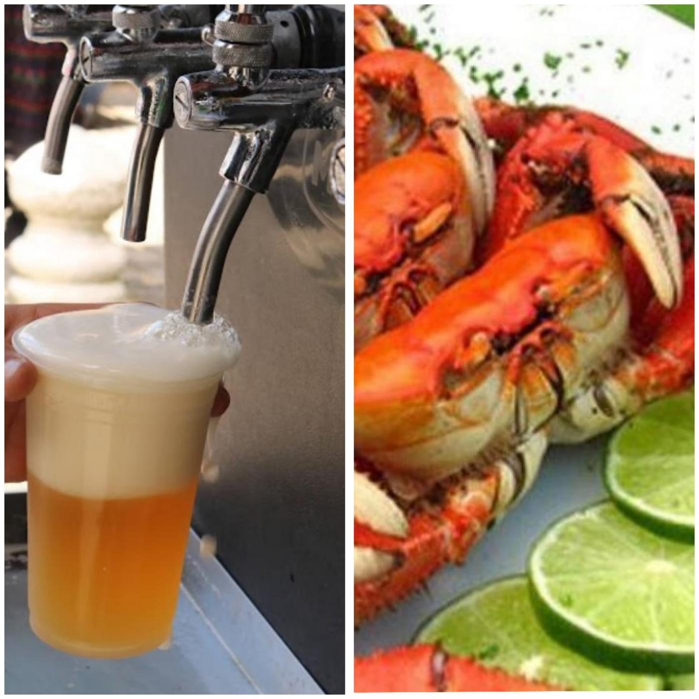 montagem com cerveha artesanal e caranguejo #paratodosverem 