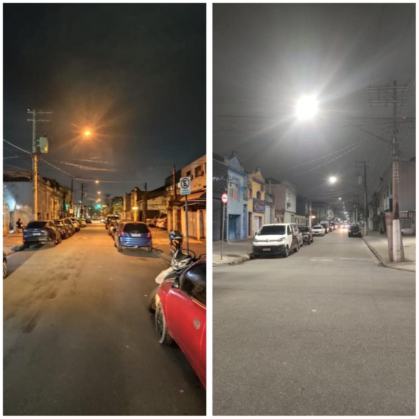 montagem mostra antes e depois da nova iluminação #paratodosverem 