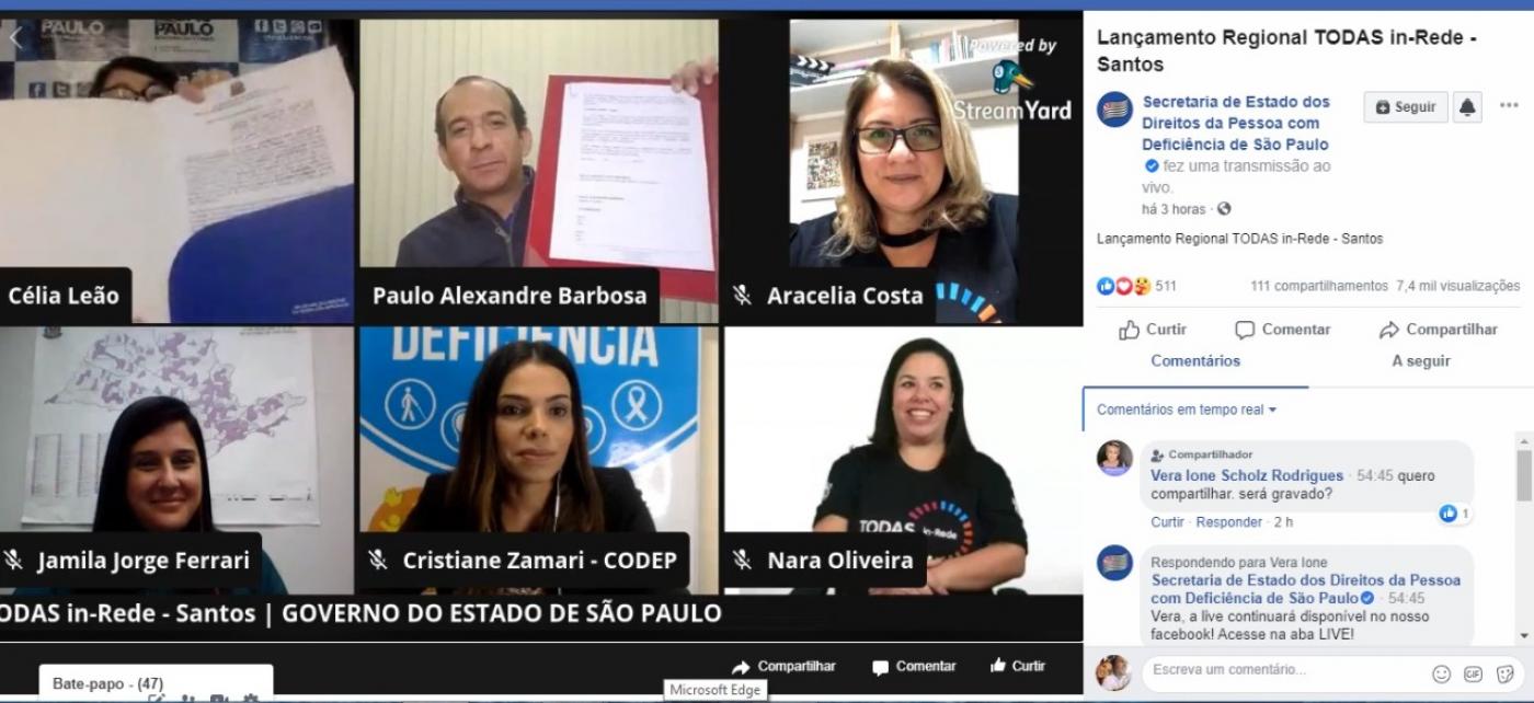 Frame de tela com imagens de seis participantes. #Paratodosverem