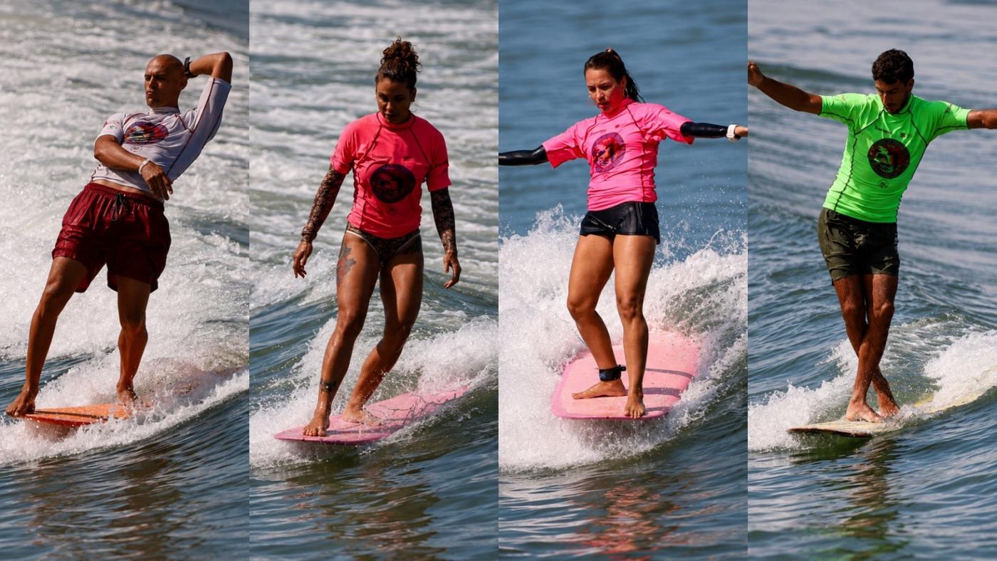montagem mostra surfistas