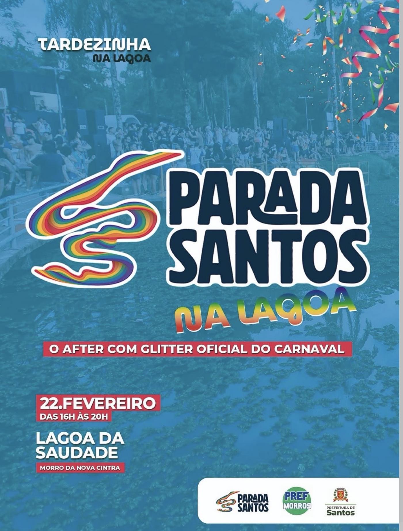 cartaz do evento Parada Santos na Lagoa. #Paratodosverem