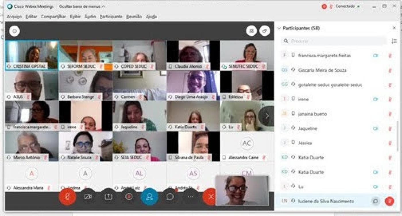 Professores durante webconferencia #paratodosverem 