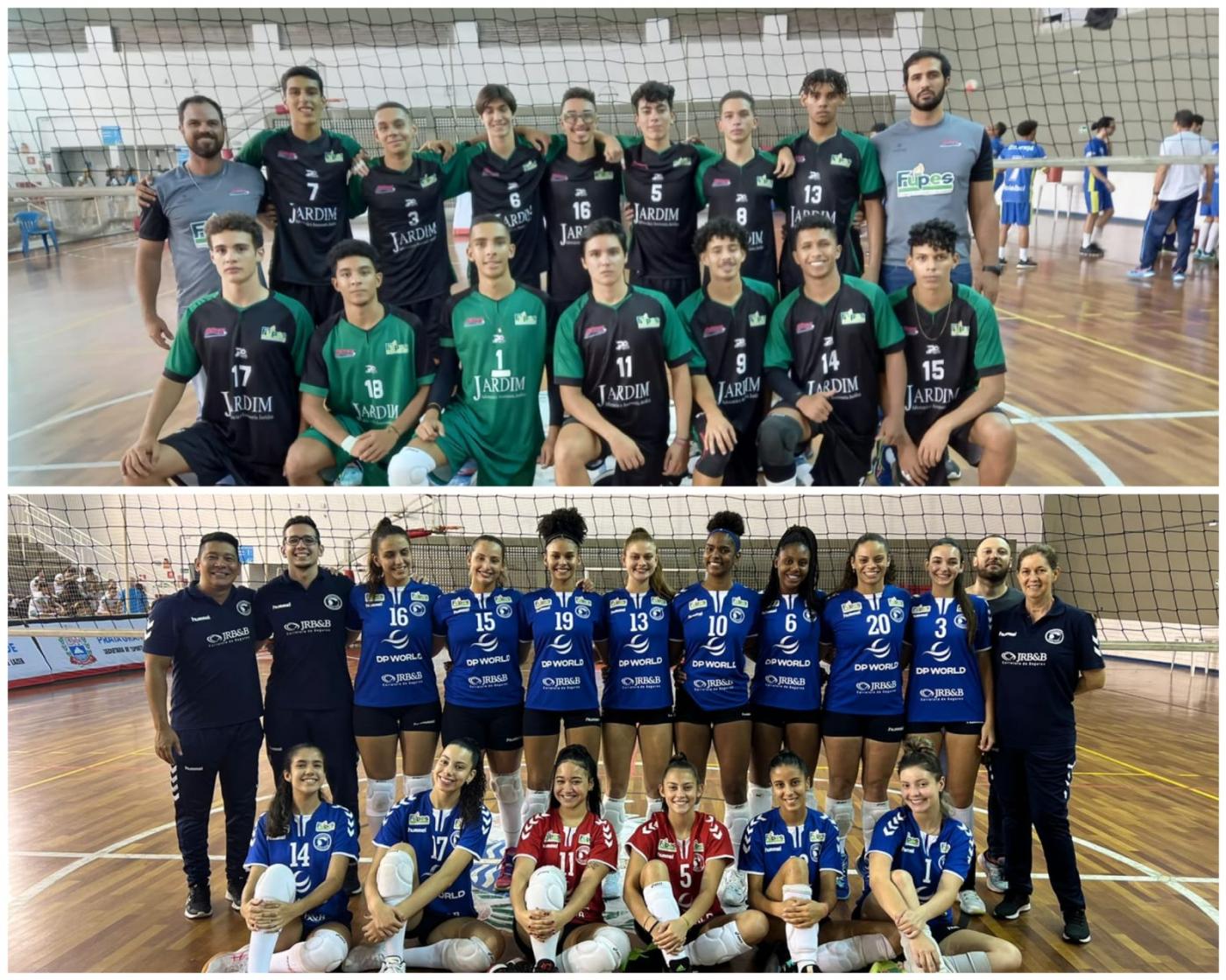 mosaico com equipes de volei masculina e feminina #paratodosverem