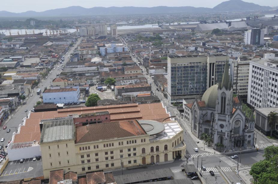 Foto áerea do Centro de Santos - #paratodosverem