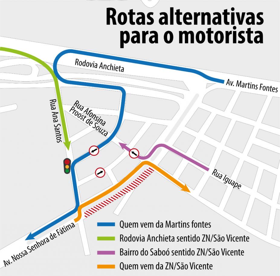 Mapa com alterações no trânsito e rotas para motoristas