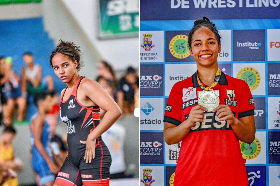 montagem mostra atleta em ação e segurando medalha #paratodosverem 