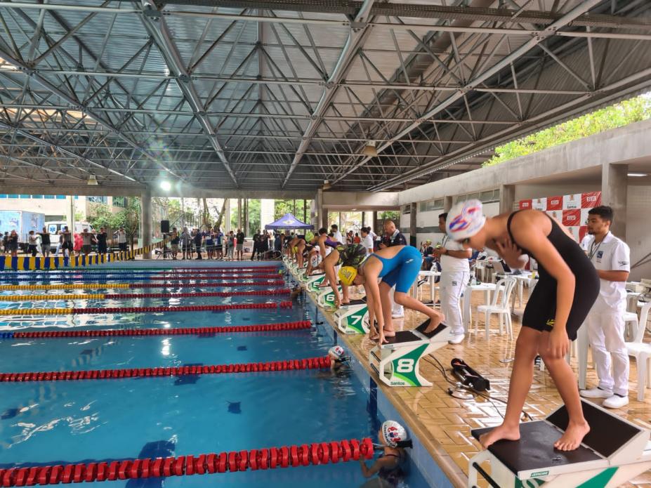 atletas se preparam para pular na piscina #paratodosverem