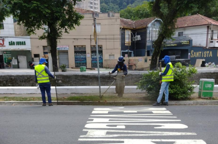 operários cortando grama #paratodosverem 