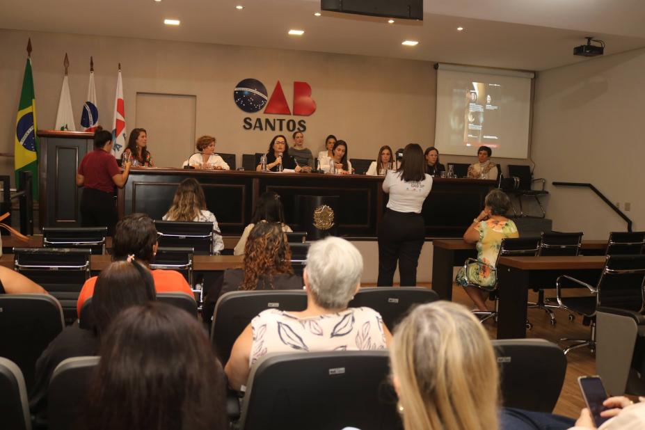 mulheres em palestra no auditório da oab. #paratodosverem