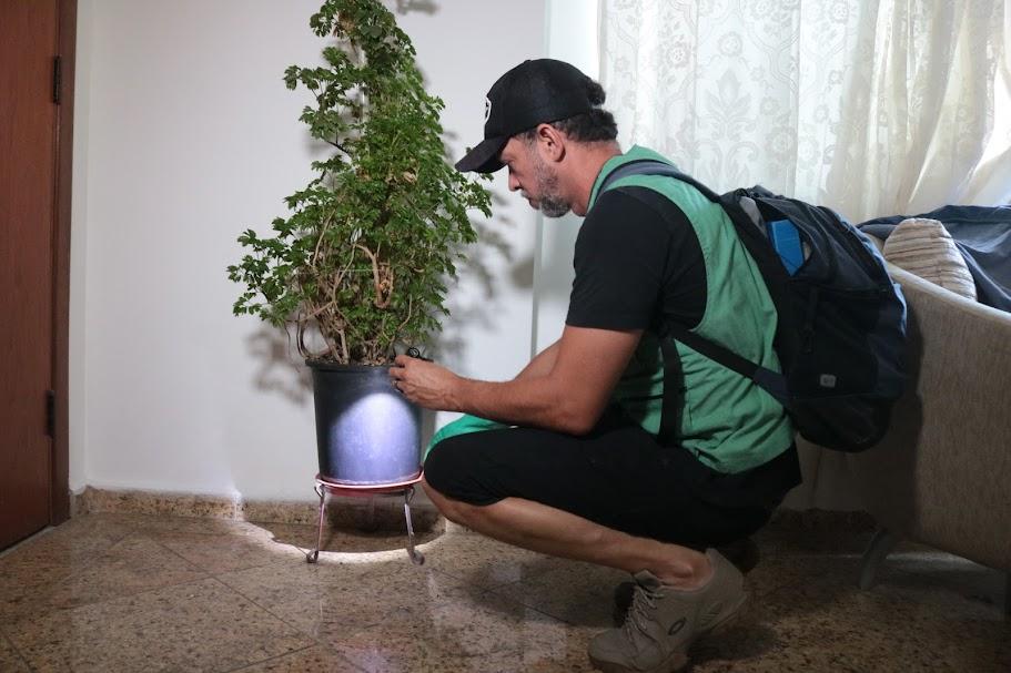 agente olha vaso em busca de focos de aedes #paratodosverem 