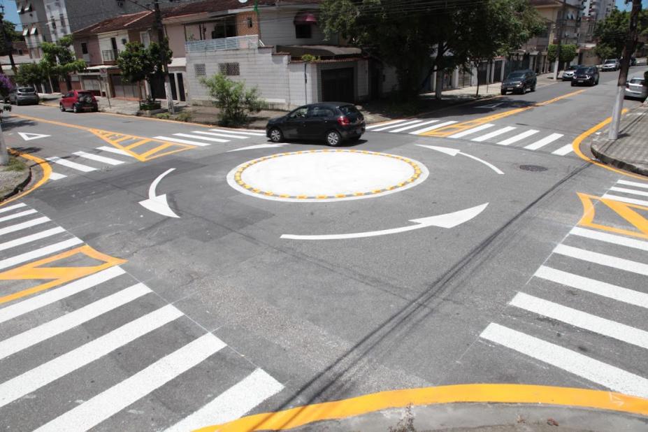 imagem aérea da rotatória com carro circulando #paratodosverem