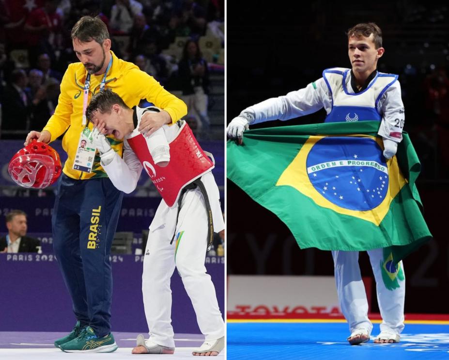 atleta abaixado chorando sendo escoltado #paratodosverem