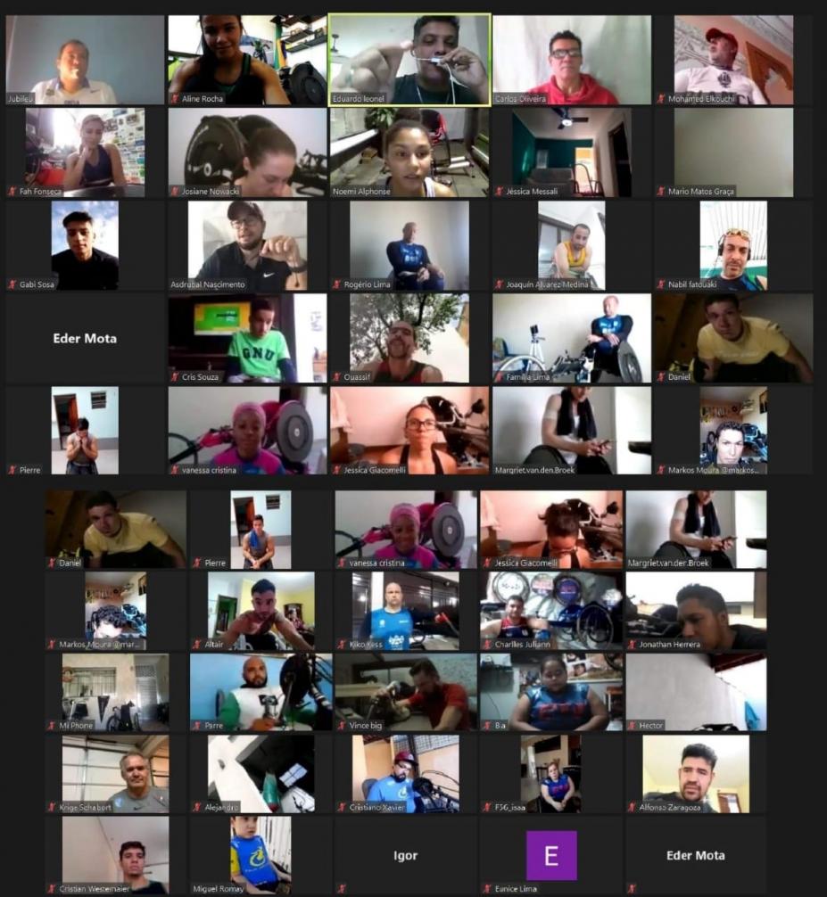 imagem mostra as telas de vários atletas participando do torneio #paratodosverem 