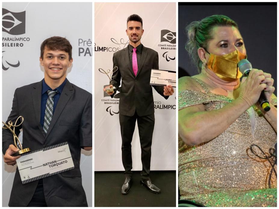 atletas com premio em montagem de foto #paratodosverem