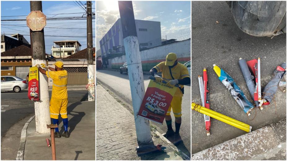 profissional retira propaganda de poste #paratodosverem