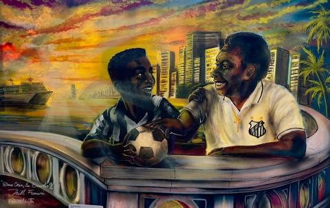 Quadro da Exposição no Museu Pelé. #Paratodosverem