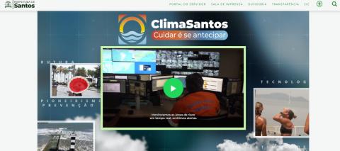 Portal centraliza informações sobre os impactos das mudanças climáticas em Santos e no mundo print da capa do portal #paratodosverem