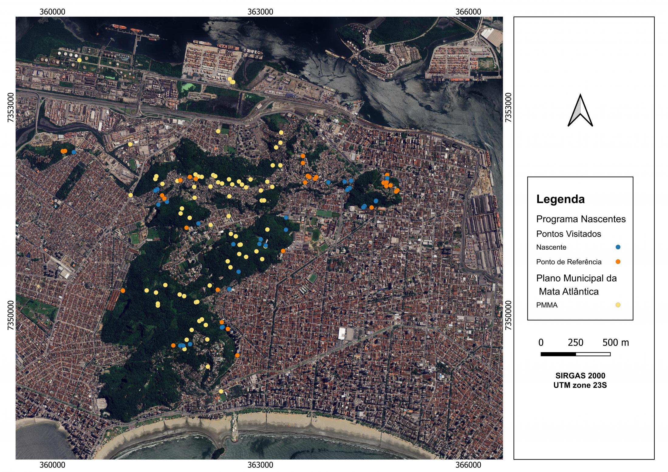 Localização aproximada de nascentes e pontos de referência já cadastrados