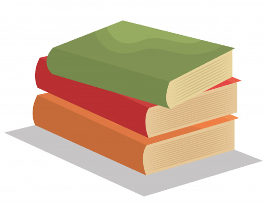 Desenho de tres livros empihados. O primeiro verde. Embaixo o vermelho e por ultimo, um laranja