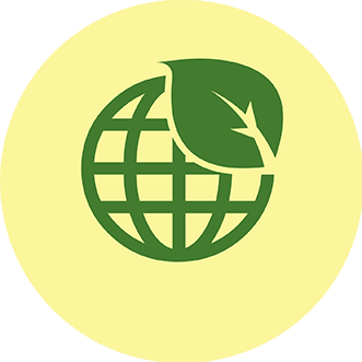 Imagem estilizada de um globo com uma folha acima a direita
