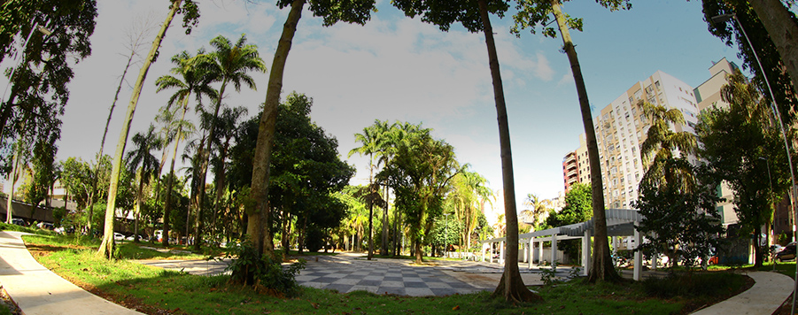 Praça do Sesc, visão das arvores e praça da alimentação