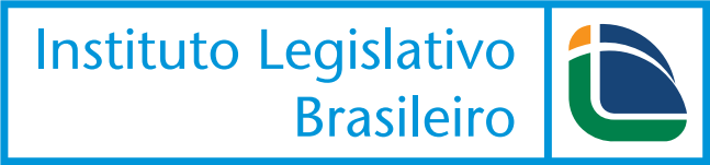 Retangulo branco de borda azul com inscrição instituto legislativo brasileiro em azul com a bandeira do Brasil estilizada.