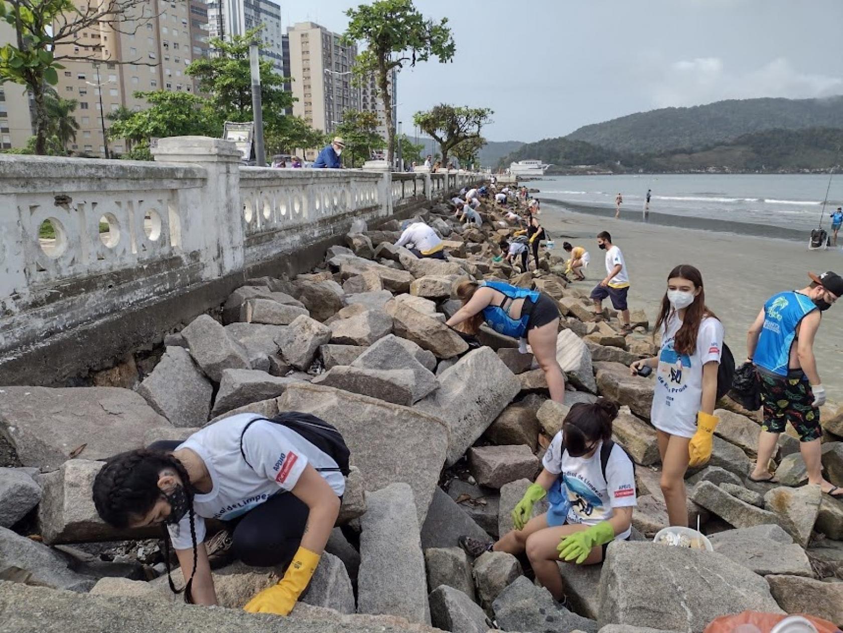 Mutirão de 470 pessoas percorre a praia de Santos e recolhe 268kg