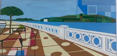 arte sobre as muretas da ponta da praia. #paratodosverem