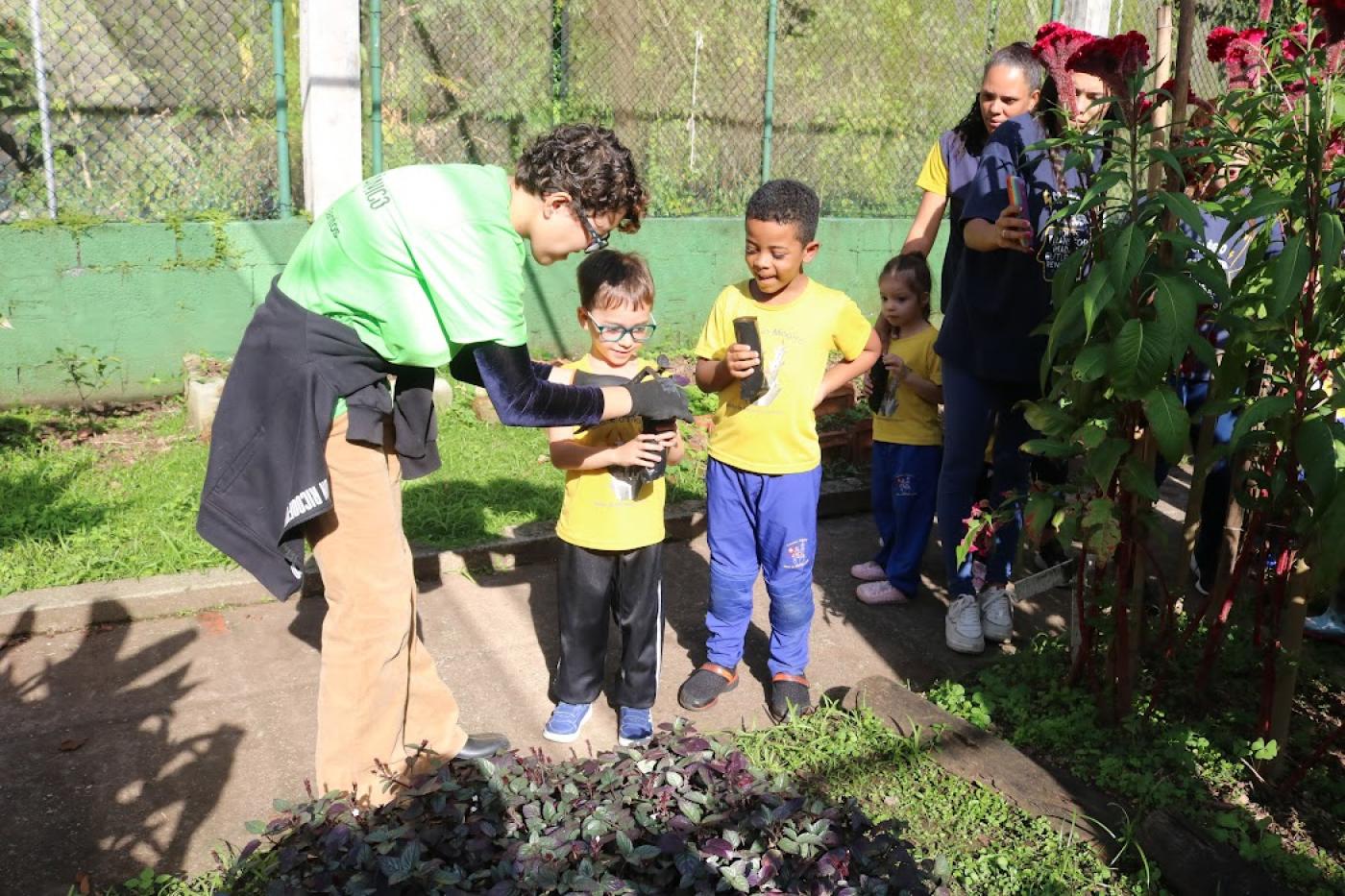 Crianças participam de atividade ambiental no Jardim Botânico Chico Mendes em Santos
